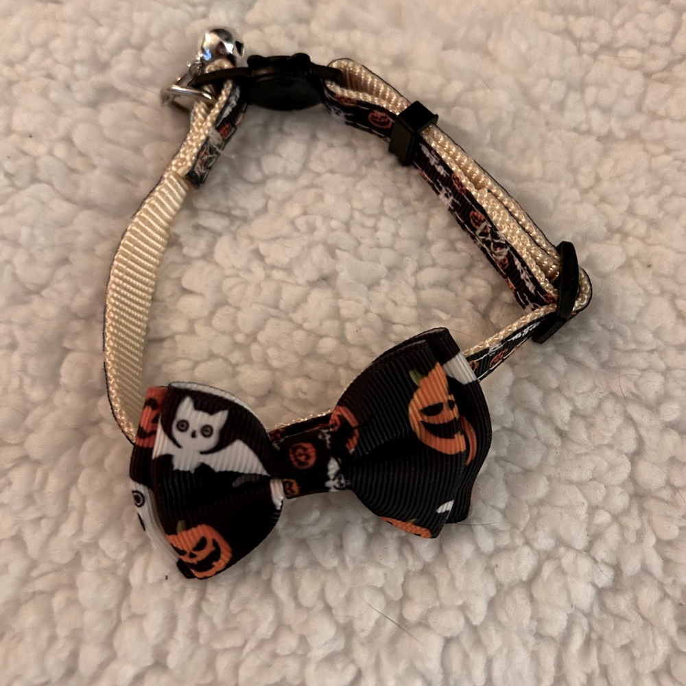 Cat collar, Halloween style, adjustable, black and orange